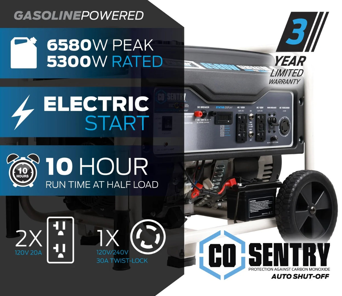 Pulsar 6,580 Watt Portable Generator with CO Sentry