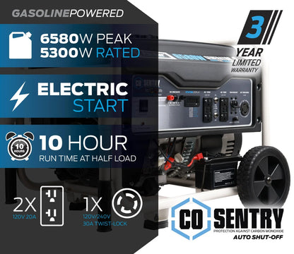 Pulsar 6,580 Watt Portable Generator with CO Sentry