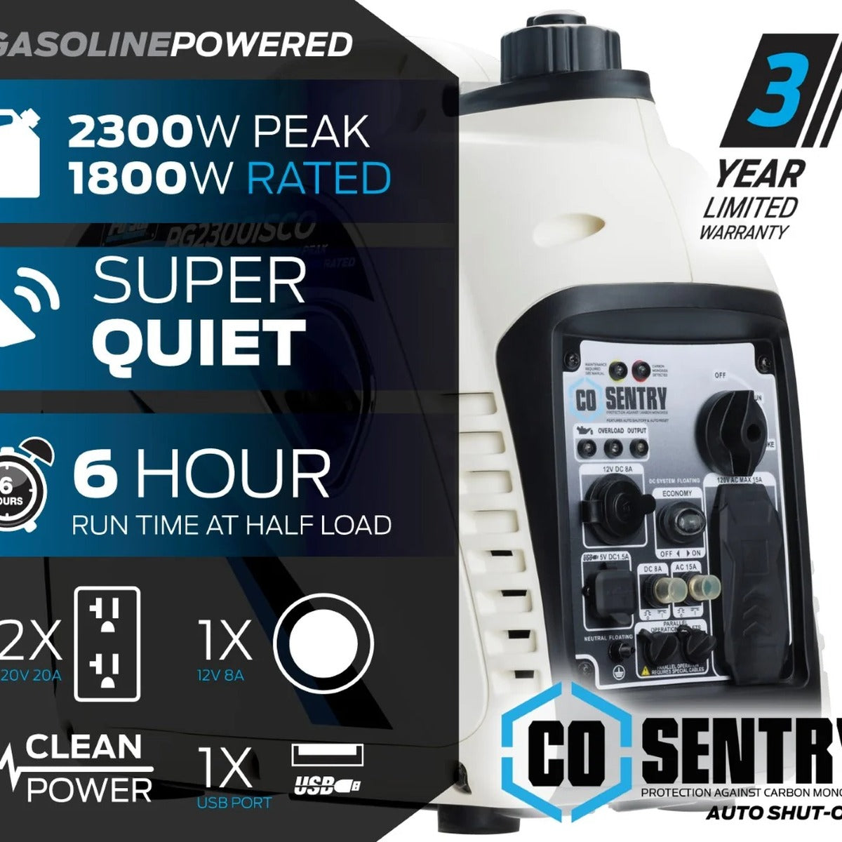 Pulsar 2,300 Watt Inverter Generator with CO Sentry