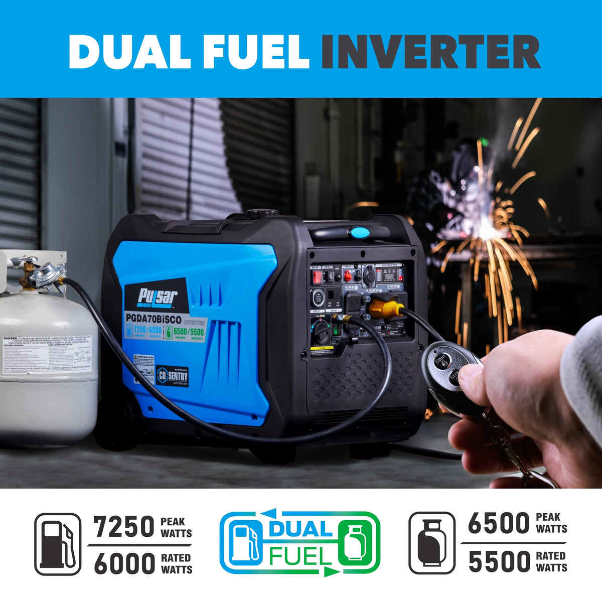 Pulsar 7,250 Watt Dual-Fuel Inverter Generator with CO Sentry