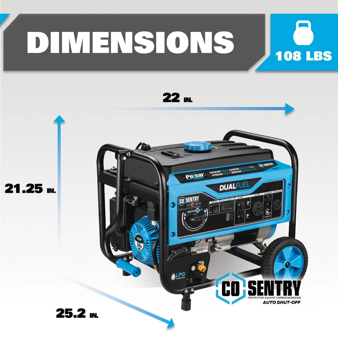 Pulsar 5,250 Watt Dual-Fuel Portable Generator with CO Sentry