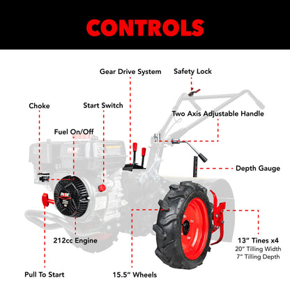 Pulsar 20 Inch Gasoline Powered Geared Rear Tine Tiller