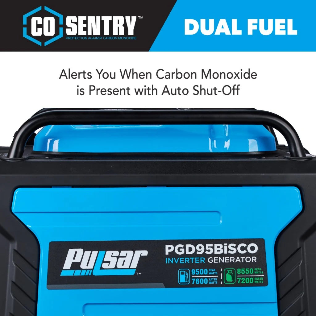Pulsar 9,500 Watt Dual-Fuel Inverter Generator with CO Sentry