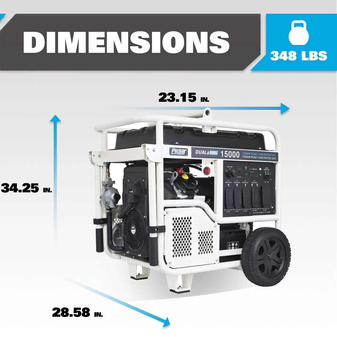 Pulsar 15,000 Watt Dual-Fuel Portable Generator with CO Sentry